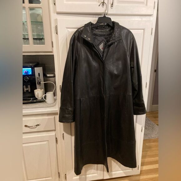 TIBDA Leathers Vintage Black Ankle Length Leather Trench Coat Size 6 - Picture 2 of 16